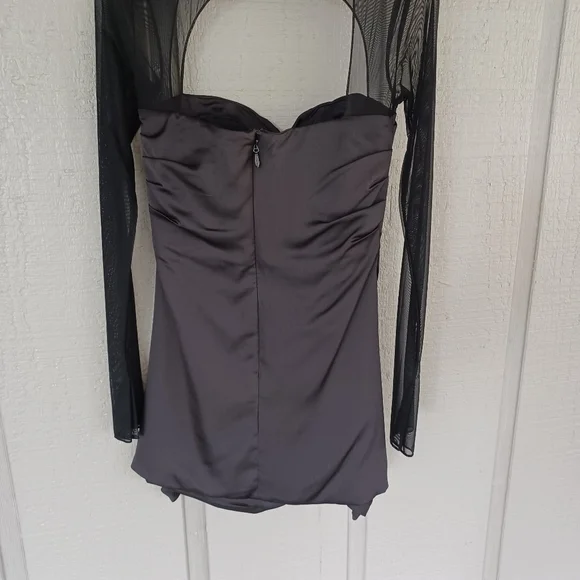 Alieva Maya Draped Corset Mini Dress Size L Women Long Sleeve Silk Satin Black - Picture 7 of 14